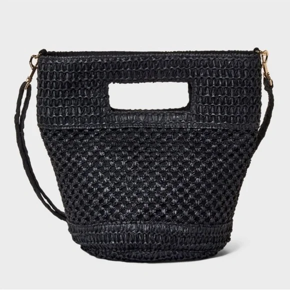 Universal Thread Straw Crossbody Bucket Bag with Removable Straps - Picture 1 of 12